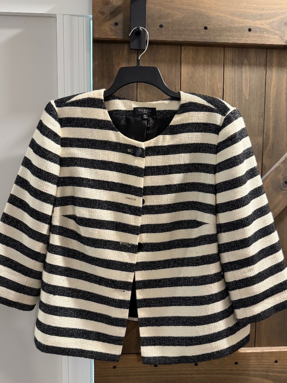 Talbots Woman Black & Ivory Striped Textured Jacket | Size 18W